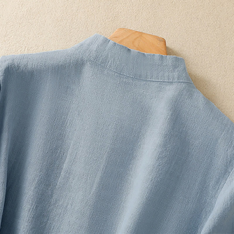 Buddha Stones Casual Plain Slant Stand Collar Collar Colorful Frog-Button Tang Suit Women's Cotton Linen Three Quarter Sleeve Shirt - image 18