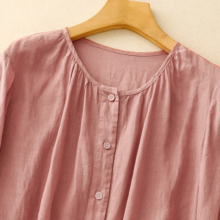 Buddha Stones Plain Button Crew Neck Design Women's  blend Three Quarter Sleeve Shirt - image 7
