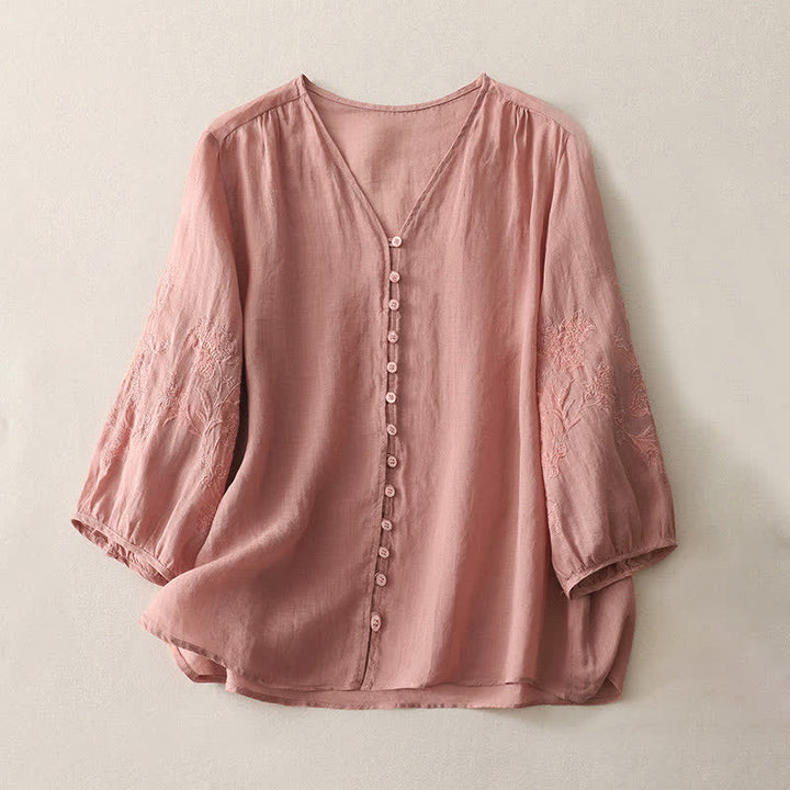 Buddha Stones Embroidery Button-down Women's Shirt - LightSalmon - US8-10，UK/AU12-14，EU40-42 (2XL) - image 22