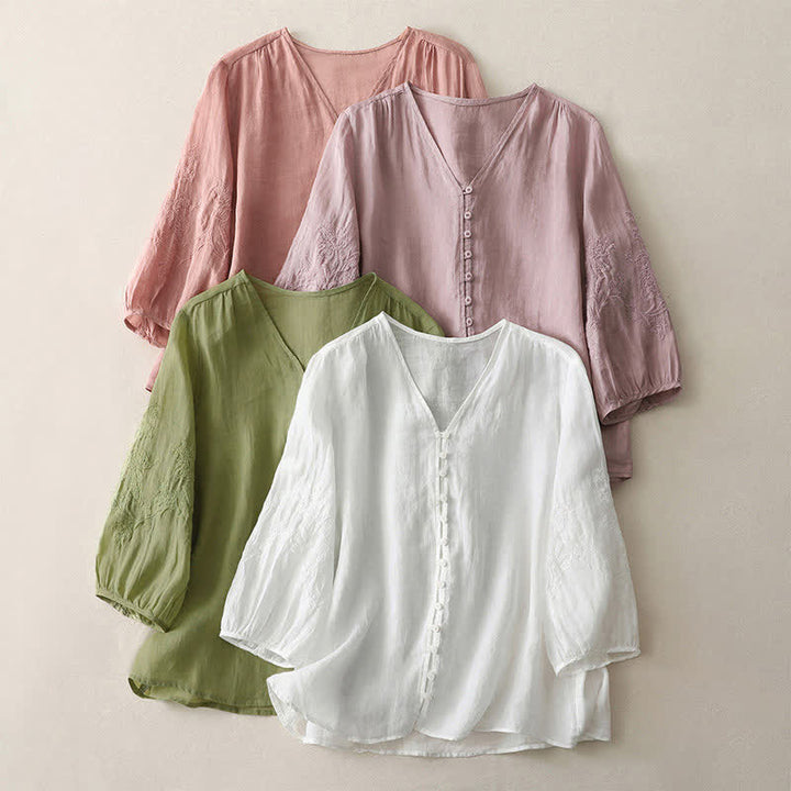 Buddha Stones Embroidery Button-down Women's Shirt - image 26