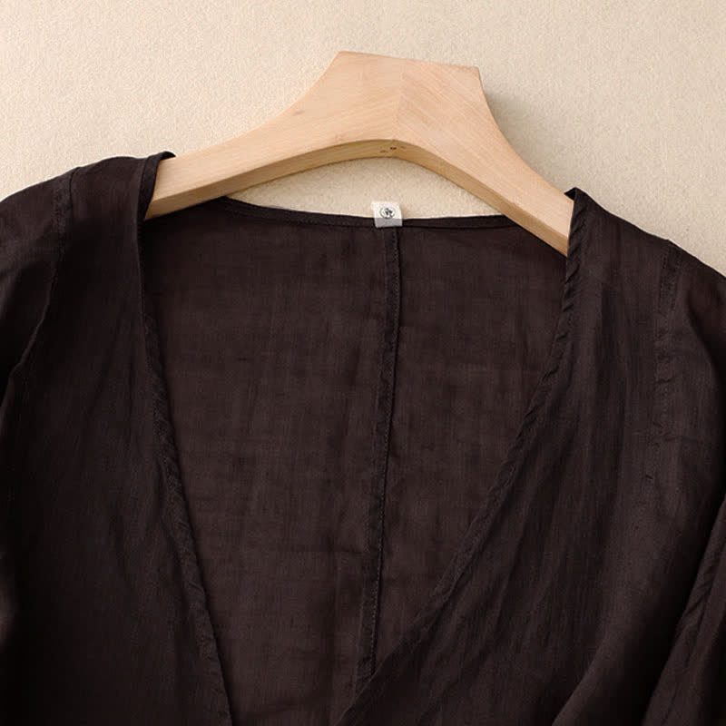 Buddha Stones Summer Plain Long Sleeve Lace-up Open Front Women's Kimono - image 13