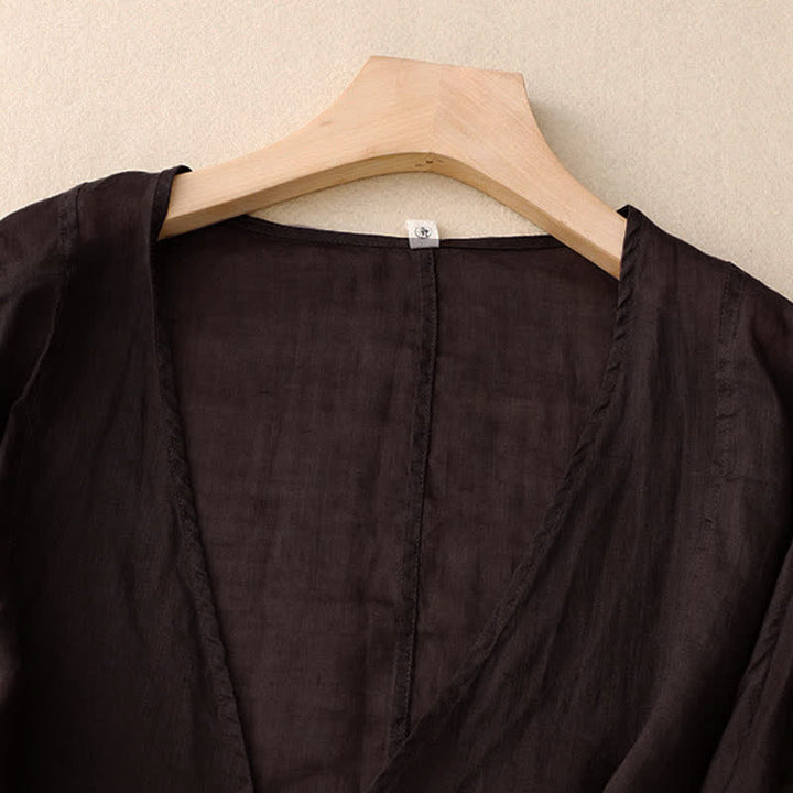 Buddha Stones Summer Plain Long Sleeve Lace-up Open Front Women's Kimono - image 13