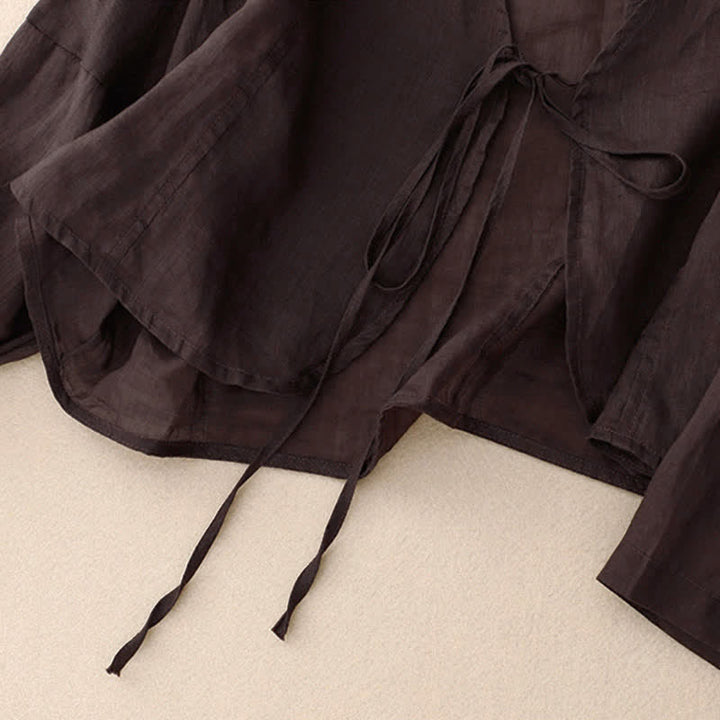 Buddha Stones Summer Plain Long Sleeve Lace-up Open Front Women's Kimono - image 15