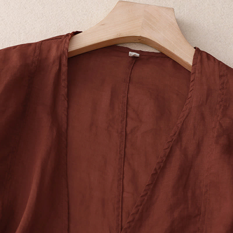 Buddha Stones Summer Plain Long Sleeve Lace-up Open Front Women's Kimono - image 1