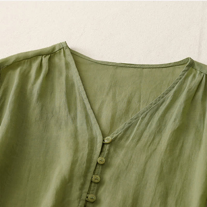 Buddha Stones Embroidery Button-down Women's Shirt - image 1