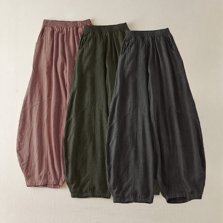 Buddha Stones Casual Loose Straight Leg 7-8 Length Cropped Pants Women's Harem Pants With Pockets - image 17