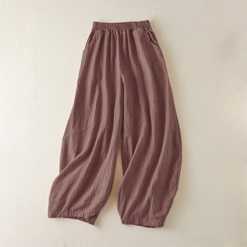 Buddha Stones Casual Loose Straight Leg 7-8 Length Cropped Pants Women's Harem Pants With Pockets - IndianRed - US8-10，UK/AU12-14，EU40-42 (2XL) - image 0