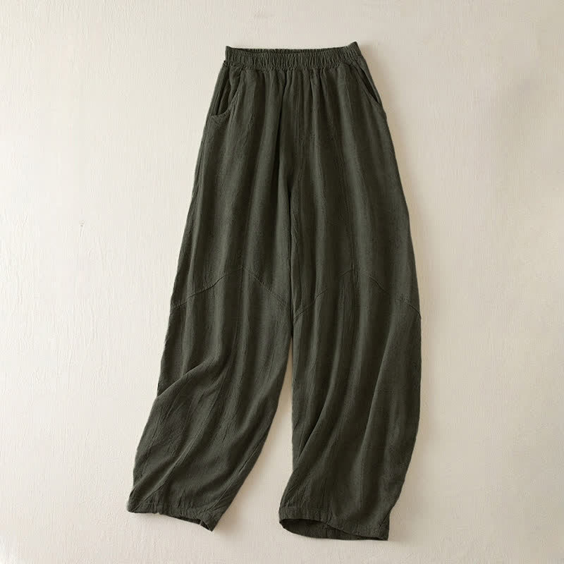 Buddha Stones Casual Loose Straight Leg 7-8 Length Cropped Pants Women's Harem Pants With Pockets - DarkSeaGreen - US8-10，UK/AU12-14，EU40-42 (2XL) - image 9
