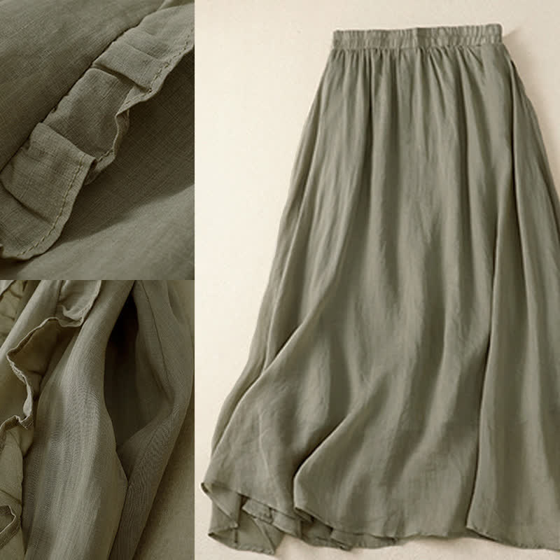 Buddha Stones Summer Plain Ruffle Design Women's Skirt - image 5