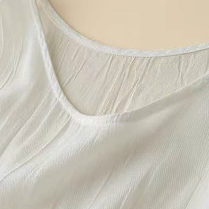 Buddha Stones Casual Plain Handmade Drawstring Waist Midi Dress Sleeveless Dress With Pockets - image 9