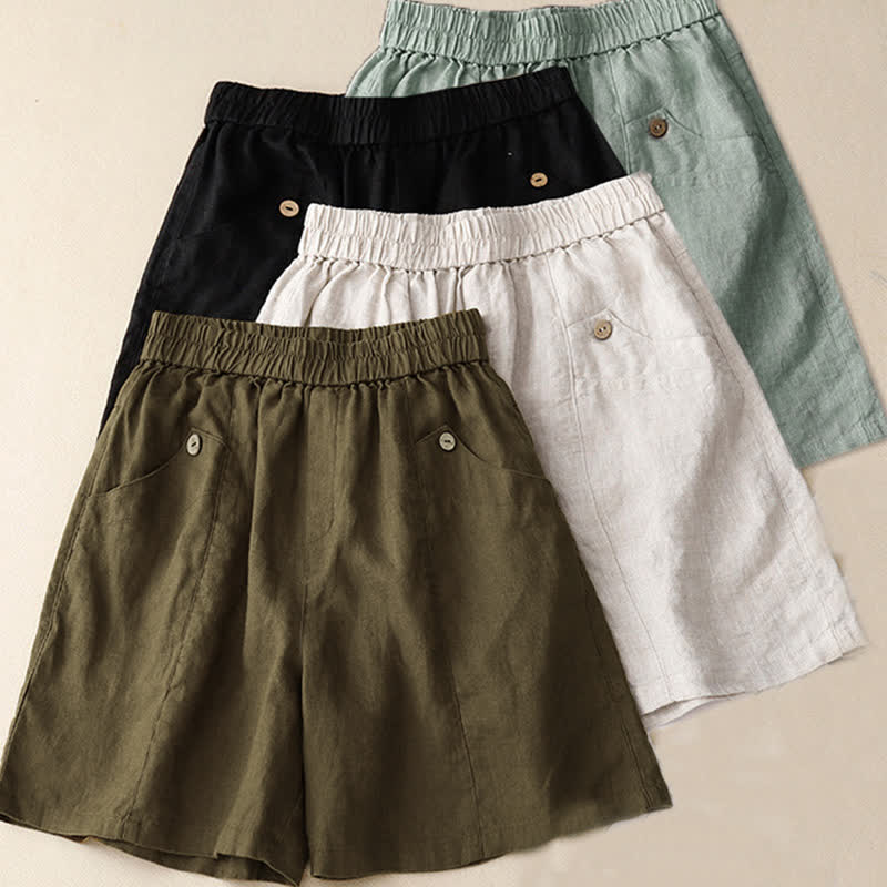 Buddha Stones Summer Casual Buttons Plain Women's Shorts With Pockets - image 26