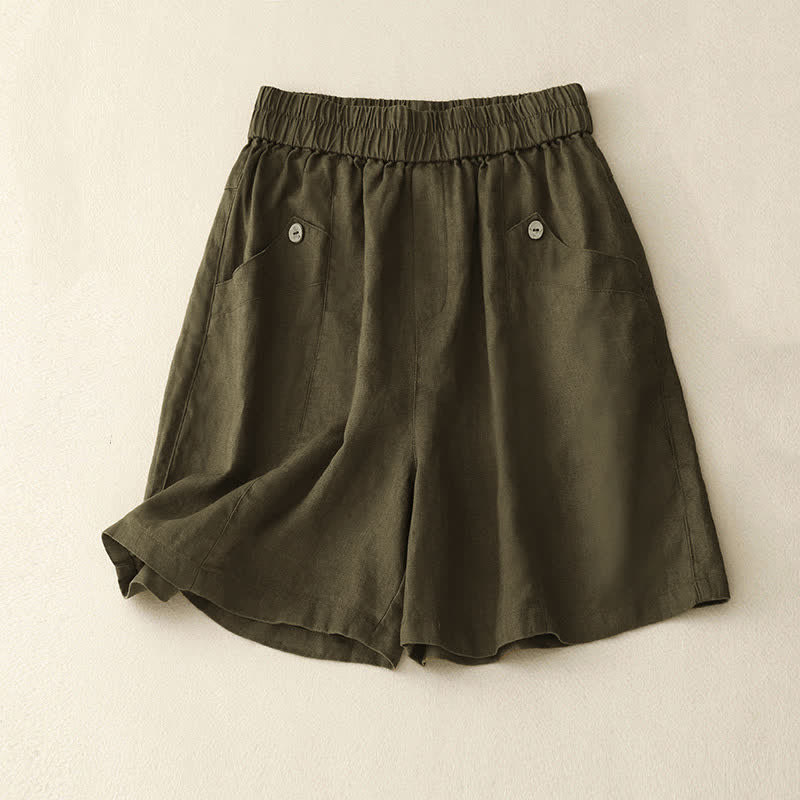 Buddha Stones Summer Casual Buttons Plain Women's Shorts With Pockets - DarkGoldenrod - US8-10，UK/AU12-14，EU40-42 (2XL) - image 14