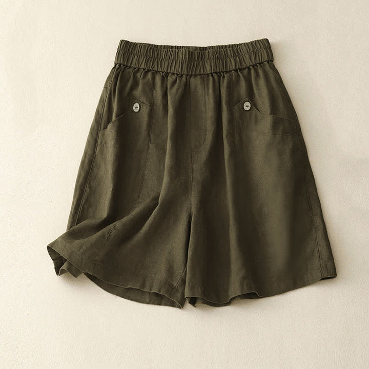 Buddha Stones Summer Casual Buttons Plain Women's Shorts With Pockets - DarkGoldenrod - US8-10，UK/AU12-14，EU40-42 (2XL) - image 14