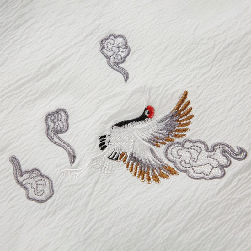 Buddha Stones Summer Casual Tang Style Embroidery Crane Auspicious Clouds Men's Shorts With Pockets - image 15