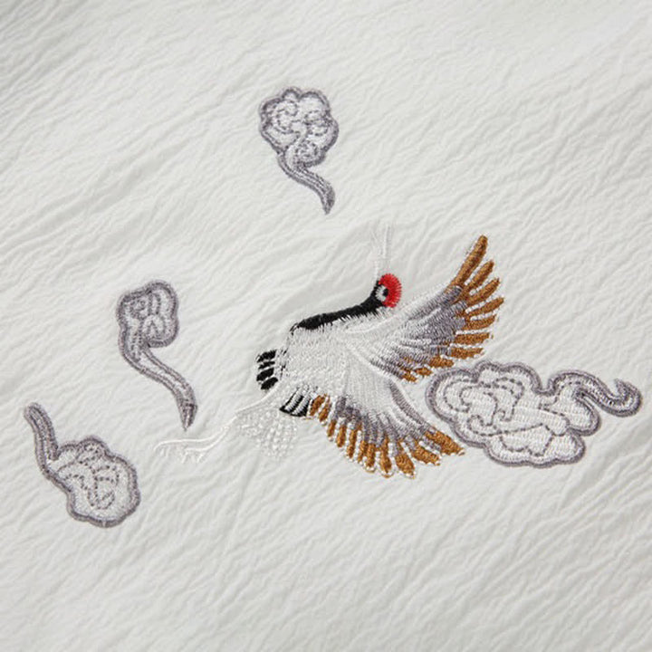 Buddha Stones Summer Casual Tang Style Embroidery Crane Auspicious Clouds Men's Shorts With Pockets - image 15
