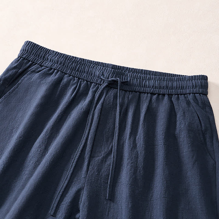 Buddha Stones Summer Casual Minimalist Drawstring Solid Decorative Side Frog Button Men's Shorts With Pockets - image 10