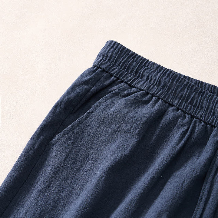 Buddha Stones Summer Casual Minimalist Drawstring Solid Decorative Side Frog Button Men's Shorts With Pockets - image 11