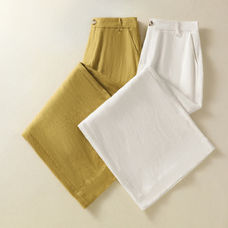 Buddha Stones Summer Casual Minimalist Button-Up Zipper Solid Ankle Pants Women's Wide Leg Pants With Pockets - image 15