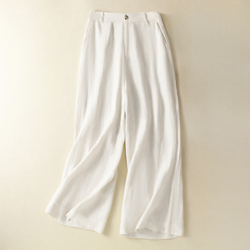 Buddha Stones Summer Casual Minimalist Button-Up Zipper Solid Ankle Pants Women's Wide Leg Pants With Pockets - White - US12, UK/AU16, EU44 (2XL) - image 7