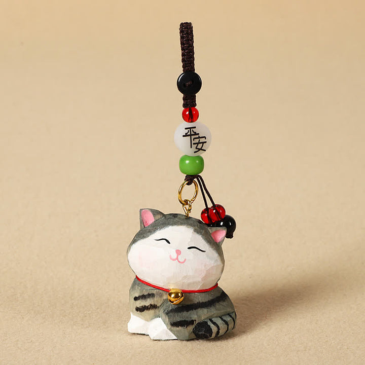Buddha Stones Carved Wood Cat Om Mani Padme Hum Focus Keychains - Peaceful Striped Cat - image 10