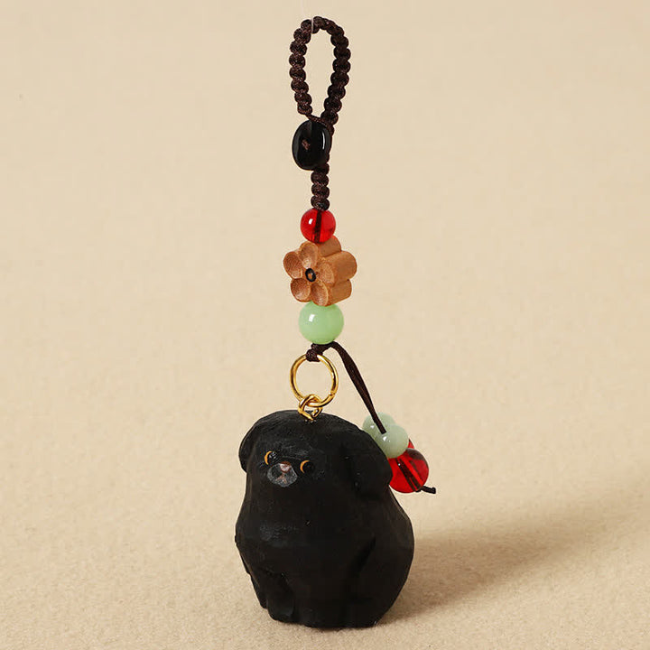 Buddha Stones Carved Wood Dog Om Mani Padme Hum Wisdom Keychains - Black Dog - image 8