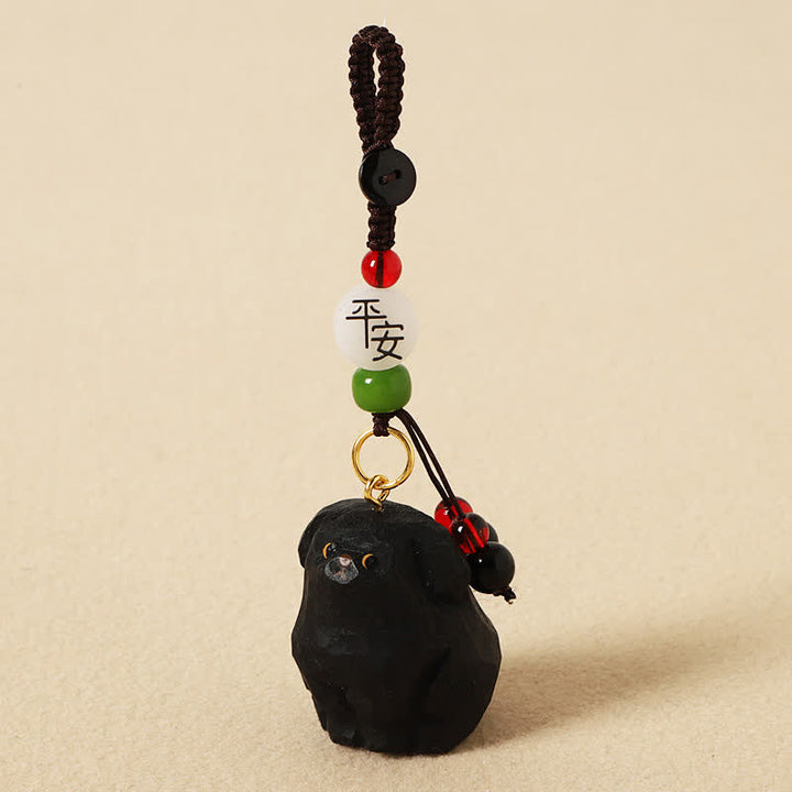 Buddha Stones Carved Wood Dog Om Mani Padme Hum Wisdom Keychains - Safe Black Dog - image 9
