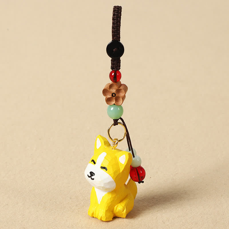 Buddha Stones Carved Wood Dog Om Mani Padme Hum Wisdom Keychains - Yellow Dog - image 3