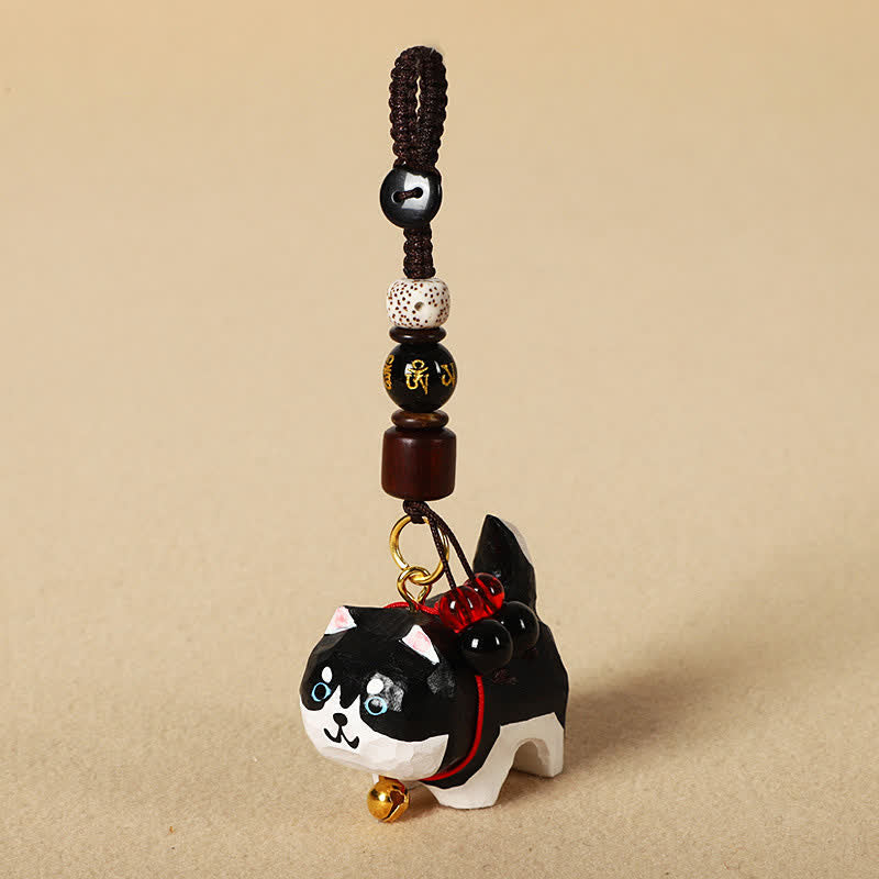 Buddha Stones Carved Wood Dog Om Mani Padme Hum Peace Keychains - Om Mani Padme Hum Husky - image 4