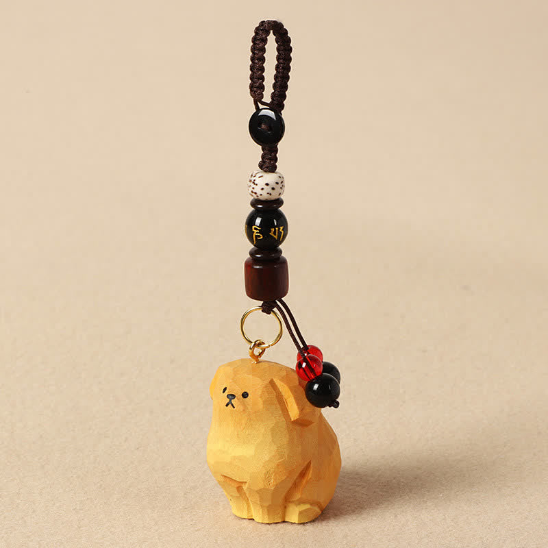 Buddha Stones Carved Wood Dog Om Mani Padme Hum Creativity Keychains - Om Mani Padme Hum Yellow Dog - image 3