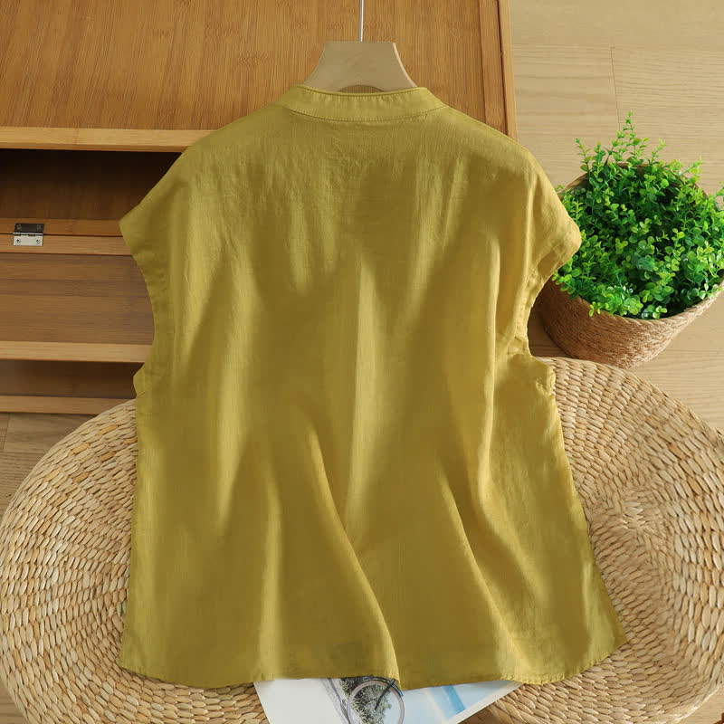 Buddha Stones Summer Tang Style Casual Frog Button Solid Tank Top Women's Sleeveless Shirts - image 1
