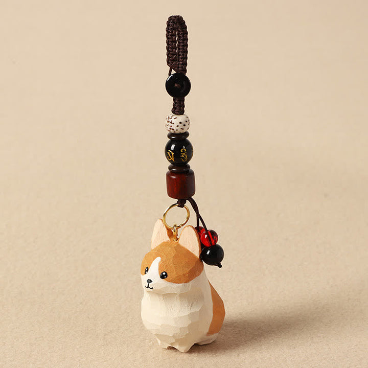 Buddha Stones Carved Wood Corgi Om Mani Padme Hum Peace Keychains - Om Mani Padme Hum Corgi - image 3