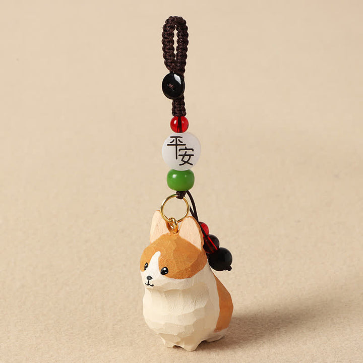 Buddha Stones Carved Wood Corgi Om Mani Padme Hum Peace Keychains - Safe Corgi - image 2