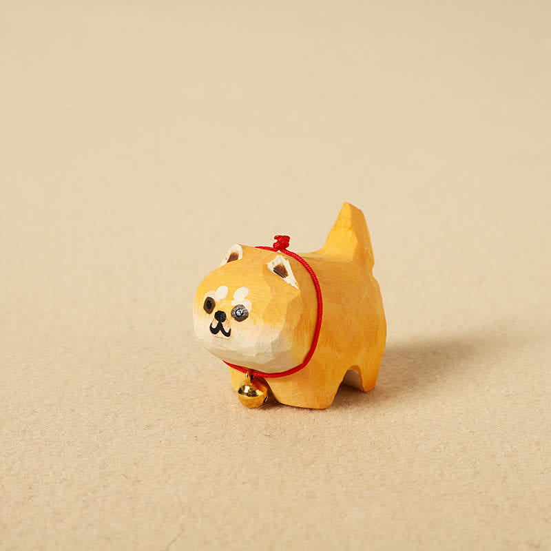 Buddha Stones Hand Carved Natural Wood Cute Dog Keychain Cute Animal Decor - Shiba Inu - image 1