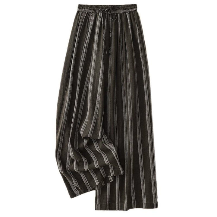 Buddha Stones Summer Casual Minimalist Drawstring Striped Long Pants Women's Wide Leg Pants With Pocket - image 1