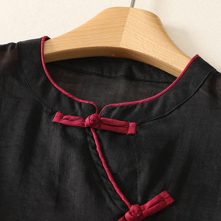 Buddha Stones Summer Tang Style Casual Frog Button Solid Tank Top Women's Sleeveless Shirts - image 3