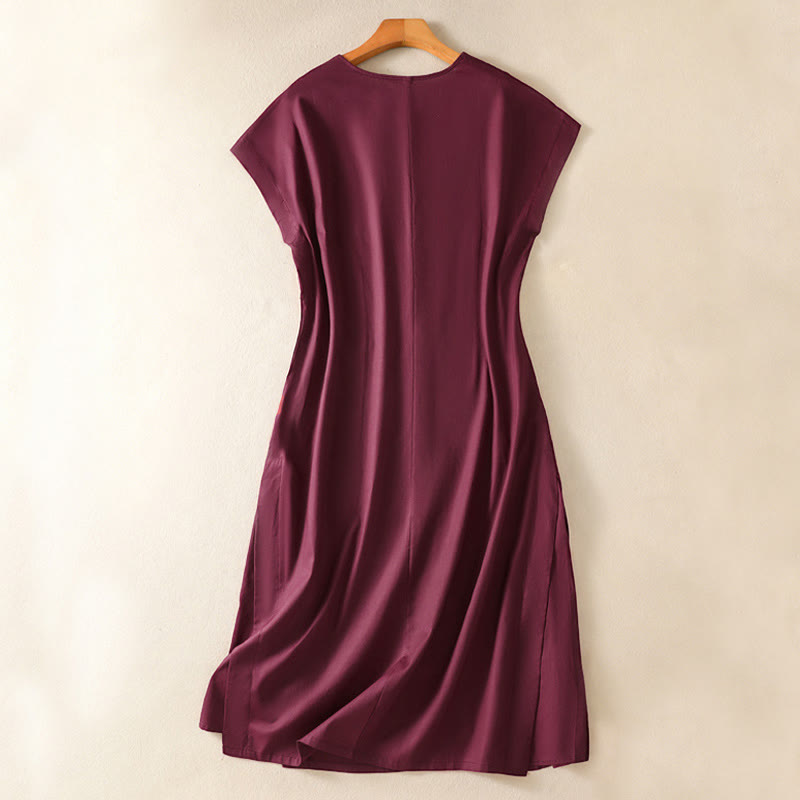 Buddha Stones Summer Elegant Minimalist Solid Women's Summer Sleeveless Dress With Pocket - image 4