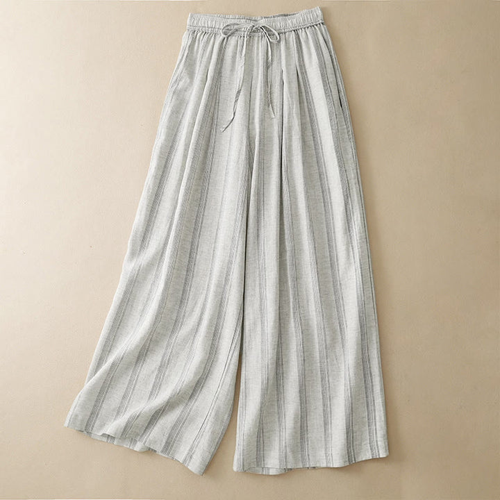 Buddha Stones Summer Casual Minimalist Drawstring Striped Long Pants Women's Wide Leg Pants With Pocket - Linen - US8-10, UK/AU12-14, EU40-42 (2XL) - image 7
