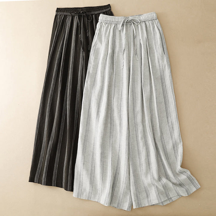 Buddha Stones Summer Casual Minimalist Drawstring Striped Long Pants Women's Wide Leg Pants With Pocket - image 16