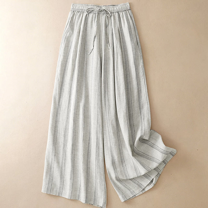 Buddha Stones Summer Casual Minimalist Drawstring Striped Long Pants Women's Wide Leg Pants With Pocket - image 8