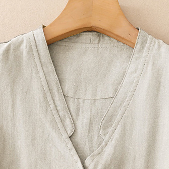 Buddha Stones Summer Casual Minimalist V-Neck Button-Up Solid Tank Top Women's Sleeveless Shirts - image 3