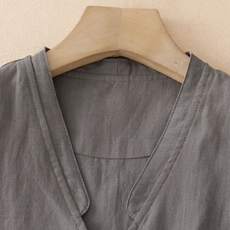 Buddha Stones Summer Casual Minimalist V-Neck Button-Up Solid Tank Top Women's Sleeveless Shirts - image 12