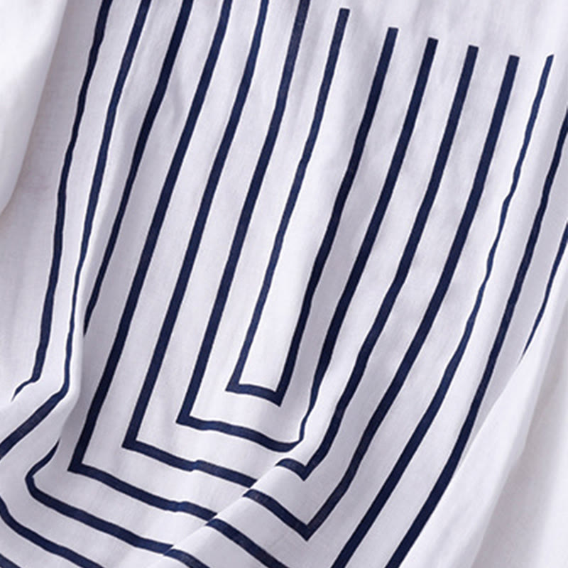 Buddha Stones Casual Line Printing Pattern Short Sleeve Cotton Linen Women's T-Shirt - image 14