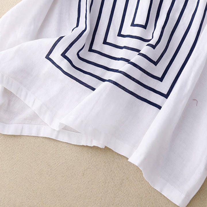 Buddha Stones Casual Line Printing Pattern Short Sleeve Cotton Linen Women's T-Shirt - image 16