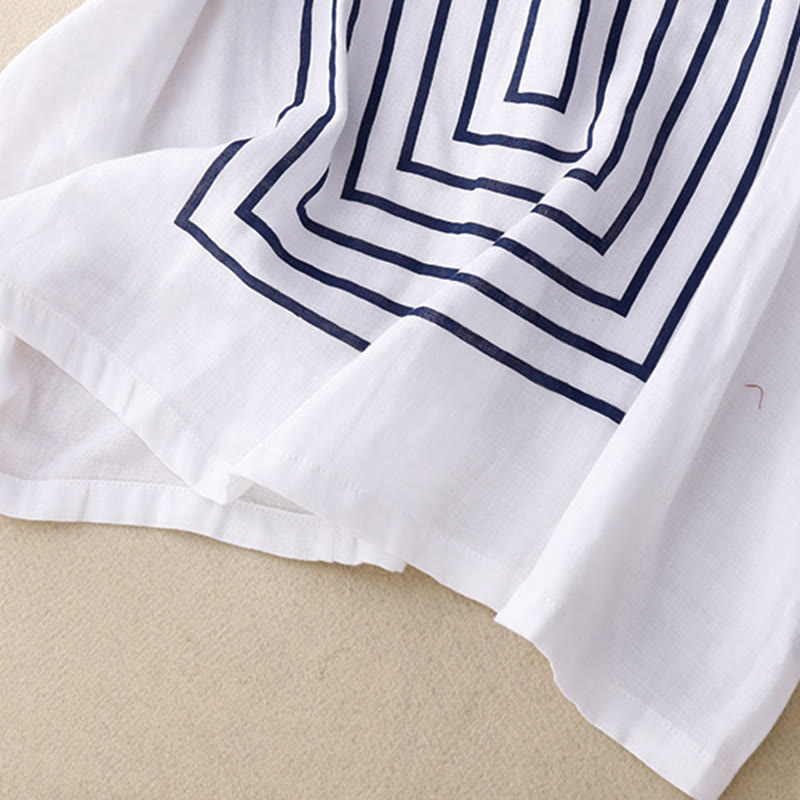 Buddha Stones Casual Line Printing Pattern Short Sleeve Cotton Linen Women's T-Shirt - image 16