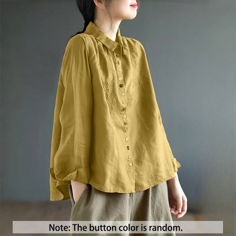 Buddha Stones Spring Embroidery Long Sleeve Colorful Button Label  Women's Shirt - image 1