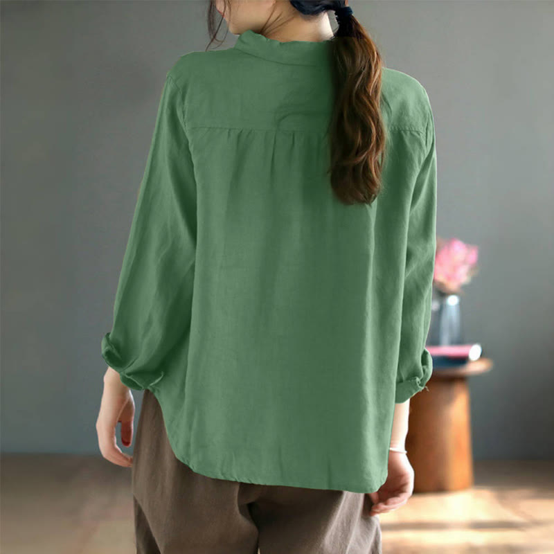 Buddha Stones Spring Embroidery Long Sleeve Colorful Button Label  Women's Shirt - image 10