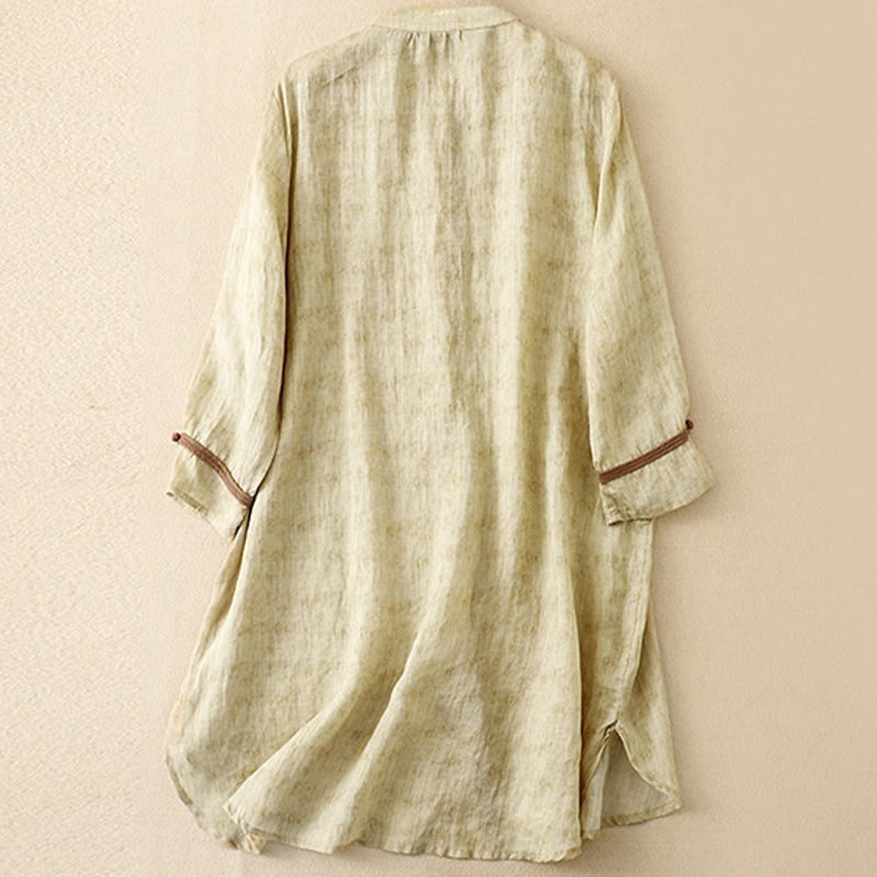 Buddha Stones Summer Casual Embroidered Stand Collar Design Three Quarter Sleeve Midi Dress - image 12