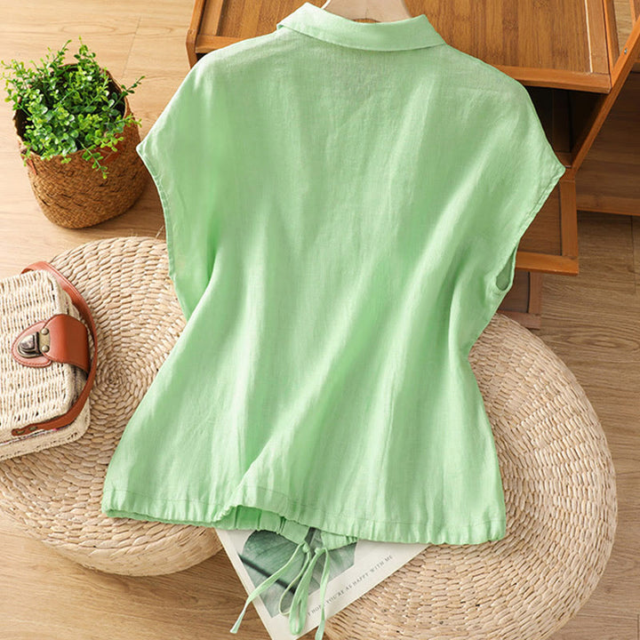 Buddha Stones Summer Plain Color Button Short Sleeve Women's Shirt - image 15