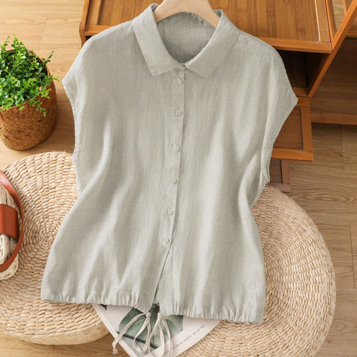 Buddha Stones Summer Plain Color Button Short Sleeve Women's Shirt - Linen - US12，UK/AU16，EU44 (2XL) - image 23