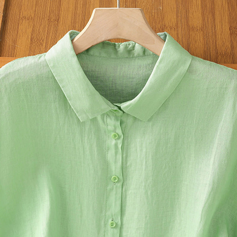 Buddha Stones Summer Plain Color Button Short Sleeve Women's Shirt - image 17